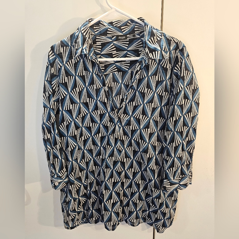 Emme Marella Navy and White Patterned Blouse